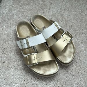 Birkenstock Gold and White Arizona Sandals